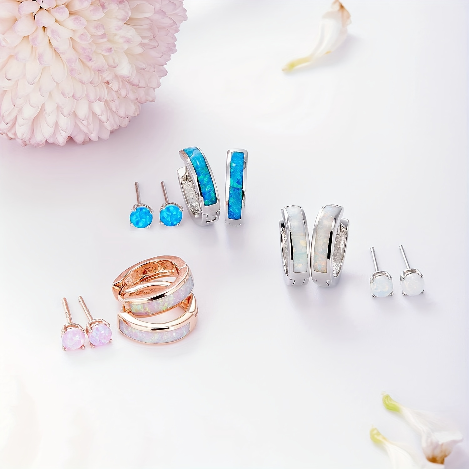 Opal Stud Huggie Hoop Earrings Set Hypoallergenic Small Hoops Earrings